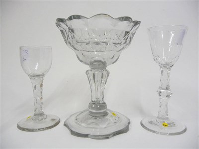 Lot 39 - A Silesian Stemmed Sweetmeat Glass, circa 1760, of heavy gauge, with petallate ogee bowl and on...