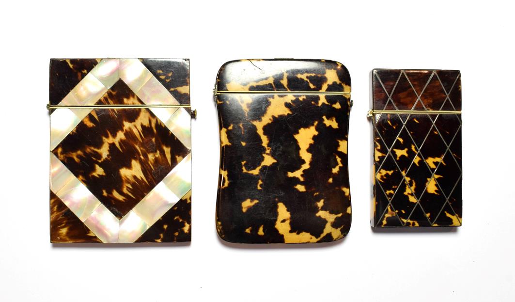 Lot 72 - Three tortoiseshell card cases inlaid with mother of pearl