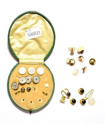 Lot 83 - A selection of studs, including a cased set of four gilt metal studs, a pair of mother-of-pearl...