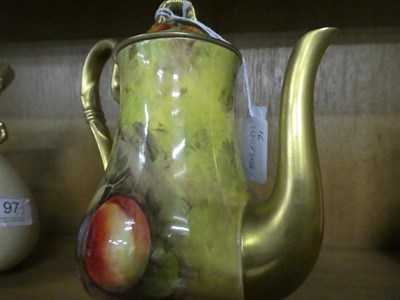 Lot 98 - A Royal Worcester fruit decorated coffee pot, signed A Shuck, 17.785cm high.