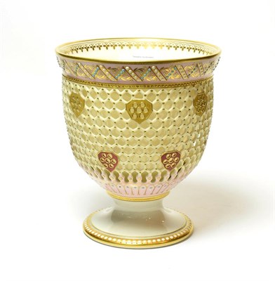 Lot 105 - A Royal Worcester reticulated gilt and enamel decorated vase in the manner of George Owen. Date...