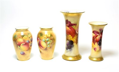 Lot 107 - A pair of Royal Worcester fruit painted vases, signed indistinct and two other Royal Worcester...