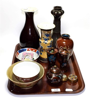 Lot 128 - Quantity of Chinese and Japanese ceramics etc including a cloisonne vase decorated with...