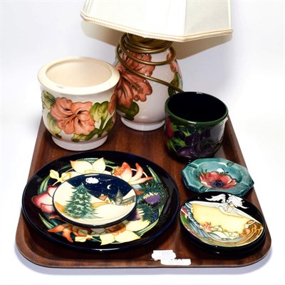 Lot 131 - Eight items of modern Moorcroft including lamps and dishes (8)