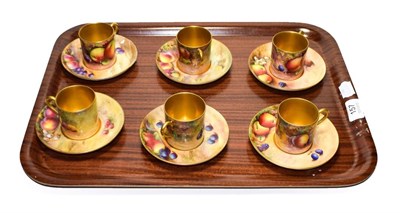 Lot 157 - Six Royal Worcester fruit painted coffee cans and saucers, two signed W Hale, two signed A G...
