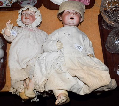 Lot 163 - German Armand Marseille baby bisque socket head doll, with sleeping blue eyes, open mouth, bent...