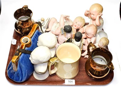 Lot 164 - Assorted Heubach and other piano baby bisque figures, two seated bisque nodding dolls, two...