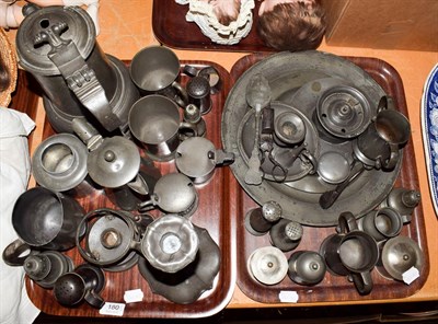 Lot 180 - Quantity of assorted mainly 19th century pewter comprising a flagon, plates, tankards, pepperettes