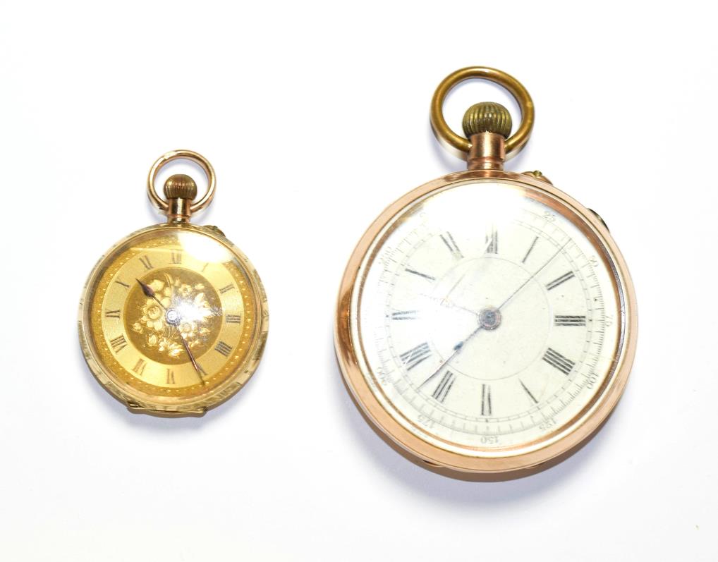 Lot 187 - A pocket watch with case stamped 9k, and a lady's 9 carat gold fob watch (2)