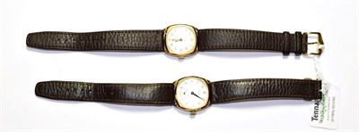 Lot 188 - Two 9 carat gold cushion shaped Rotary wristwatches