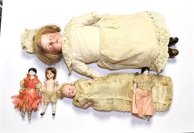 Lot 190 - Armand Marseille bisque shoulder head doll with sleeping brown eyes, original brown wig, open mouth