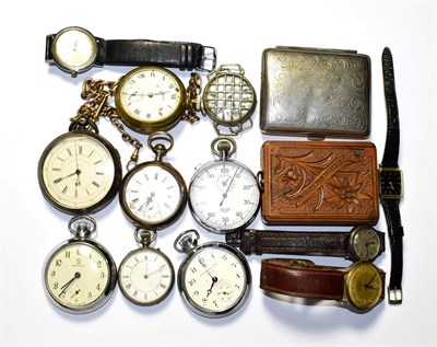 Lot 191 - A selection of watches, including a silver chronograph pocket watch, trench form wristwatch,...