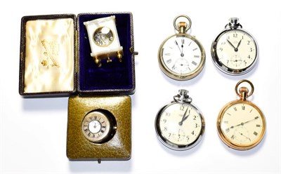Lot 193 - A gold plated pocket watch, lady's fob watch with case stamped 935, two Smith's pocket watches,...