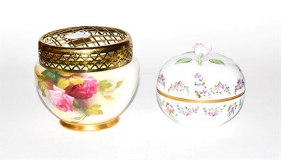 Lot 208 - A Royal Worcester potpourri vase with painted rose flower decoration and a Herend floral hand...