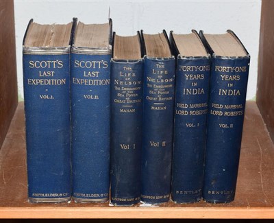 Lot 239 - Scott's Last Expedition, 1913, two volumes, original cloth; Mahan (A.T.), The Life of Nelson...