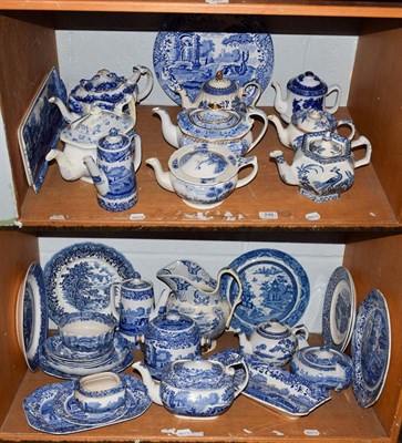 Lot 248 - A quantity of various blue and white willow pattern ceramics, including teapots, biscuit...