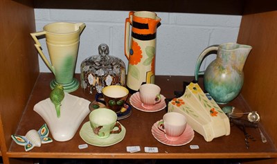 Lot 251 - A group of Deco and Deco style ceramics including Arthur Wood wall pocket, Royal Couldon jug...