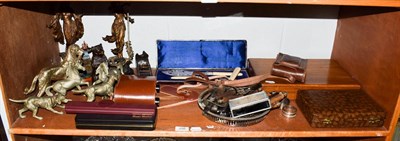 Lot 256 - A shelf including a Manoah Rhodes & Son Ltd cased fish knives and forks, two other plated cased...