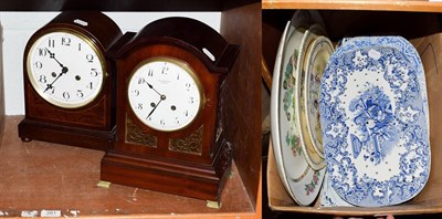 Lot 261 - A mahogany striking table clock retailed by Winsor Bishop, Norwich, another striking mantel...