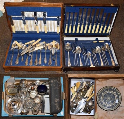Lot 272 - A quantity of silver plated ware including chamber sticks, muffin dish, ladle, cased sets, two...
