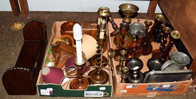 Lot 275 - A selection of collectors items, including: four pairs of wooden candlesticks, pair of metal...