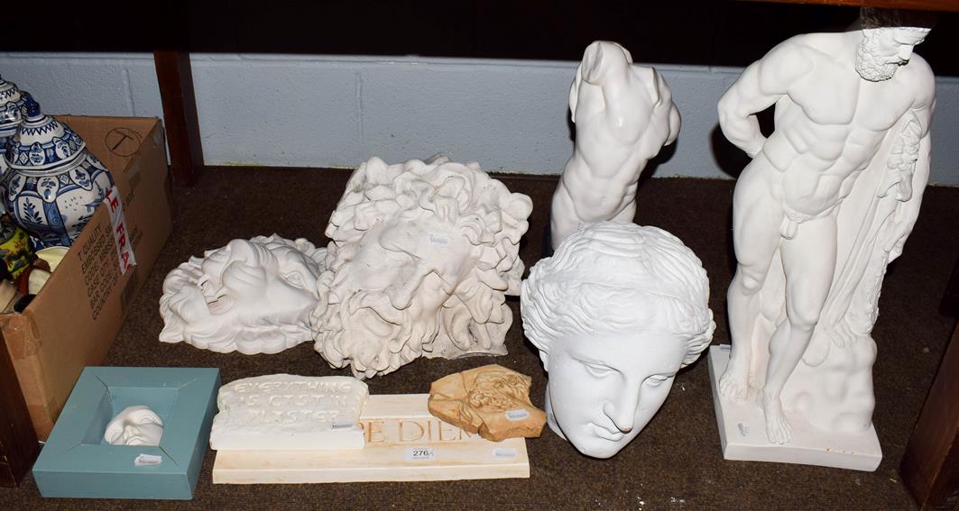 Lot 276 - A selection of plaster cast items including,