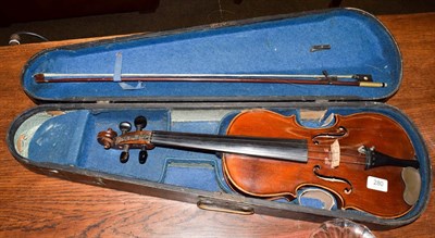 Lot 280 - A cased violin and bow