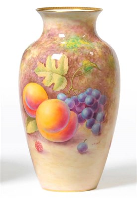 Lot 60 - A Royal Worcester Porcelain Baluster Vase, 20th century, painted by J Reed with a still life of...