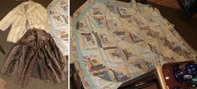 Lot 290 - Two fur coats and a floral double bedspread cover (in two boxes)