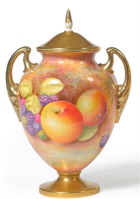 Lot 63 - A Royal Worcester Porcelain Twin-Handled Ovoid Vase and Cover, 20th century, painted by Leaman with