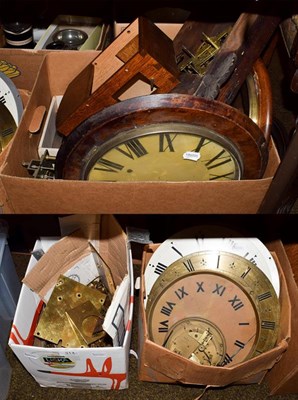 Lot 314 - A burr walnut veneered drop dial wall clock, two single fusee movements, a quantity of clock...