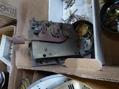 Lot 314 - A burr walnut veneered drop dial wall clock, two single fusee movements, a quantity of clock...
