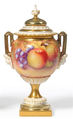 Lot 66 - A Royal Worcester Porcelain Twin-Handled Vase and Cover, 20th century, painted by R Price, of ovoid