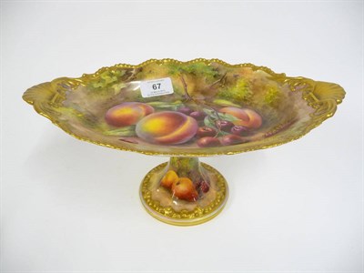 Lot 67 - A Royal Worcester Porcelain Pedestal Dish, circa 1935, of lobed oval form with shell and leaf...