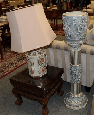 Lot 347 - A Capodimonte ceramic pedestal jardiniere, and a large floral decorated ceramic table lamp with...