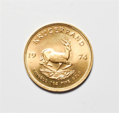 Lot 360 - South Africa, 1974 Krugerrand. 1 oz. fine gold (.999). Obv: Bust of Paul Kruger left. Rev:...