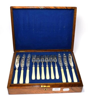 Lot 371 - A cased set of Victorian Silver and Ivory Fish-Eaters, The Silver Mounts Probably by John...