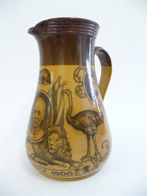 Lot 72 - A Doulton Stoneware "South Africa" Jug, printed with figures and animals, commemorating the...