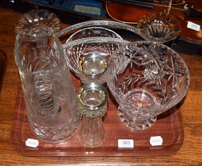 Lot 383 - A pair of cut glass thistle design vases, with silver collars, stamped 'Wilson & Sharp, Edinburgh'