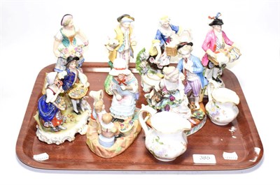 Lot 385 - A pair of 19th century Stevenson & Hancock porcelain figures, a pair of German porcelain figures, a