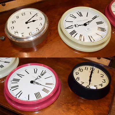 Lot 391 - Three decorative modern Laura Ashley wall clocks and another wall clock (4)