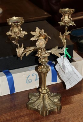 Lot 401 - A gilt metal 19th century twin branch candelabra (including original purchase receipt)