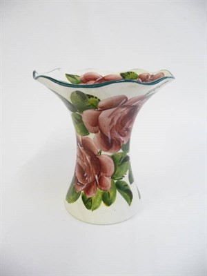 Lot 79 - A Robert Heron "Wemyss Ware" Vase, of waisted form with wavy rim, painted with full blown pink...