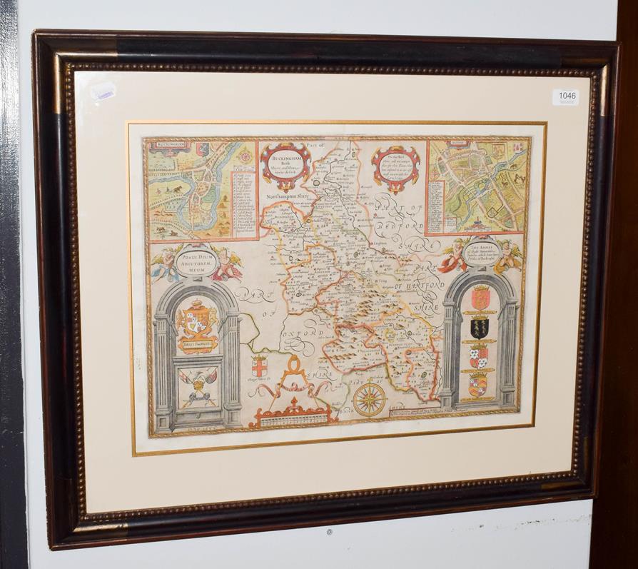 Lot 1046 - John Speed, Hand coloured map of Buckingham, mounted, framed and glazed
