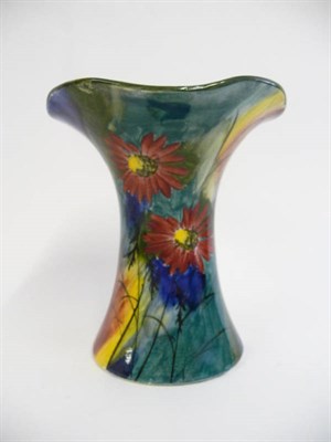 Lot 84 - A Robert Heron "Wemyss Ware" Vase, of floral waisted form, painted with daisies on a blue,...
