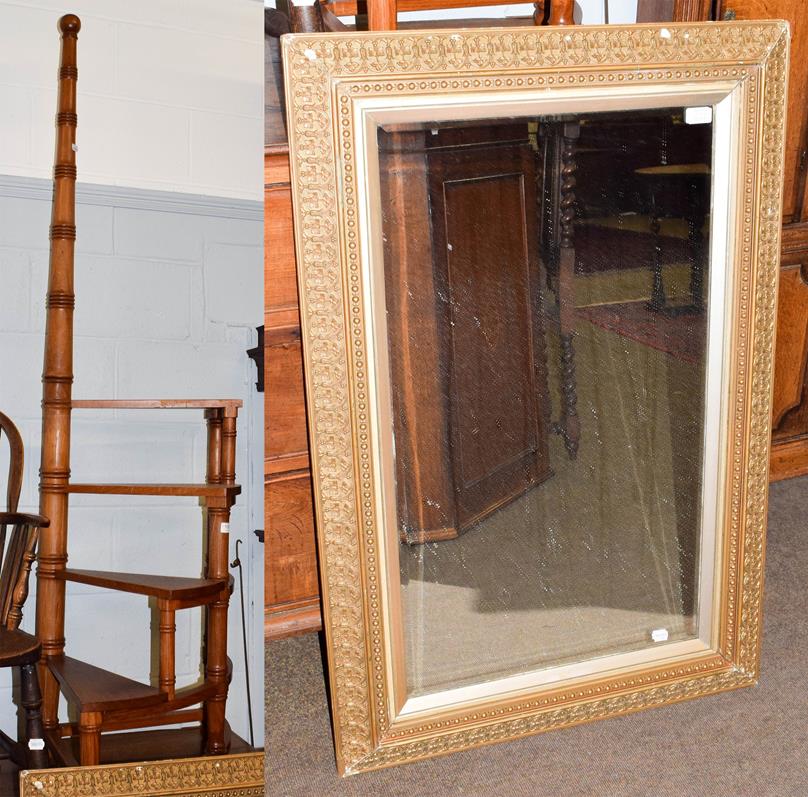 Lot 1092 - A set of reproduction library steps, 183cm high, together with a gilt framed mirror (2)