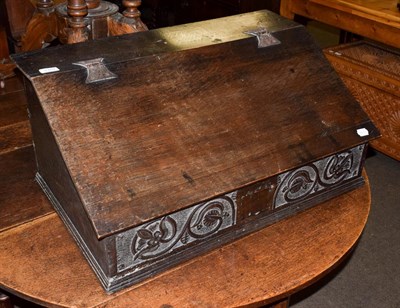 Lot 1107 - A 19th century carved oak bible box, 64cm by 46cm by 35cm