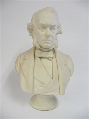 Lot 88 - An Adams & Co Parian Bust of Richard Cobden, circa 1865, on a circular socle, impressed marks, 44cm