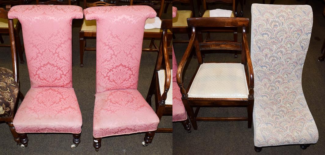 Lot 1148 - A pair of 19th century prie dieu chairs, a nursing chair of similar date, and a mahogany open...
