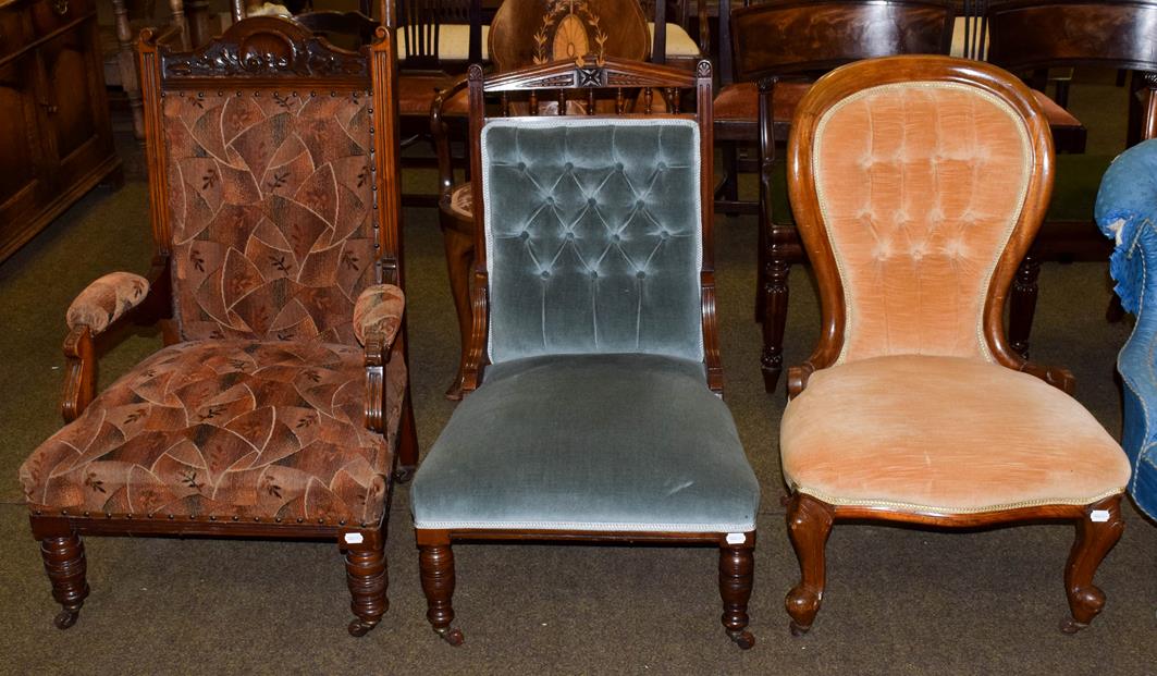Lot 1163 - An Edwardian mahogany framed open armchair, an Edwardian mahogany nursing chair, and a...